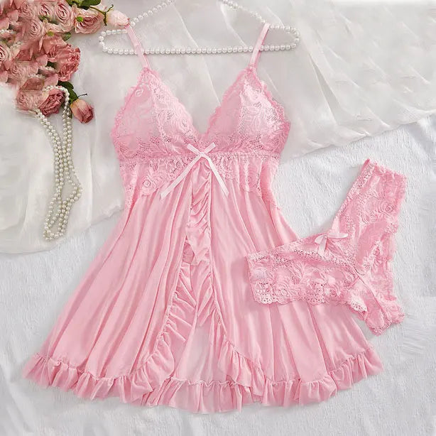 Sheer Lace V-Neck Sleeveless Full Slip Nightdress