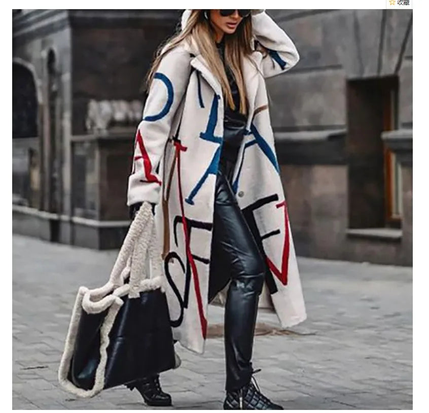 Vibrant Patchwork Print Button-Down Long Cardigan Coat