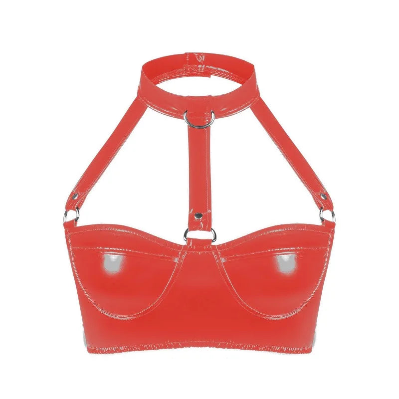 The Glossy Faux Latex Halter Bralette