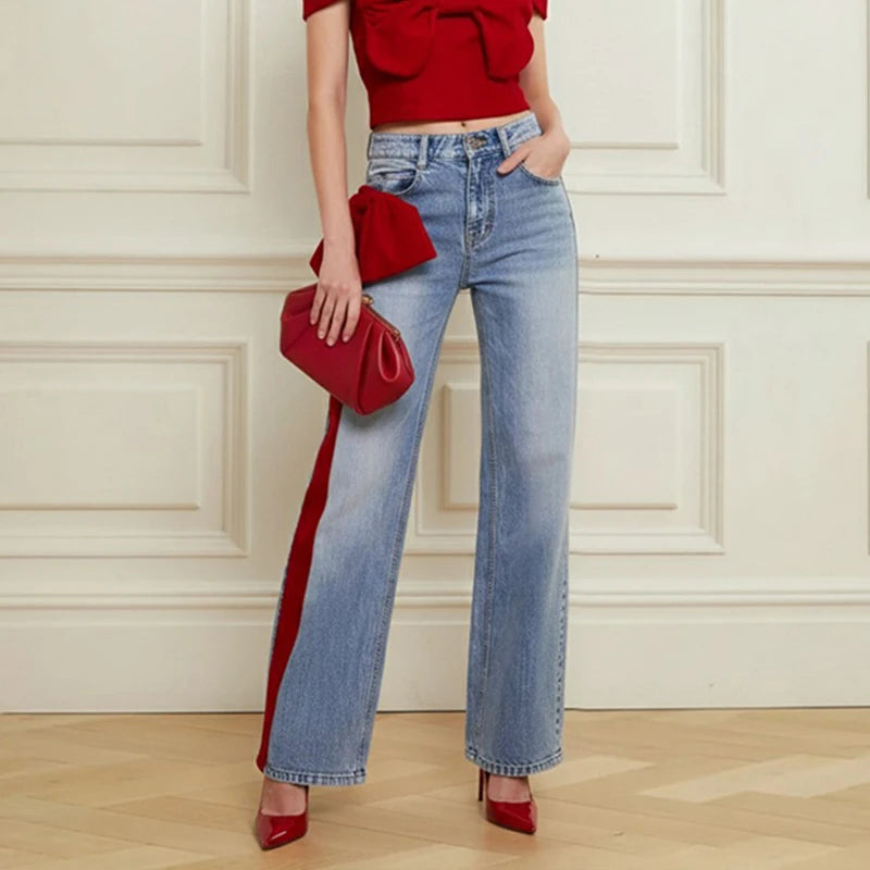 Bow-Embellished Wide-Leg Jeans | Artistic Retro Going-Out Denim