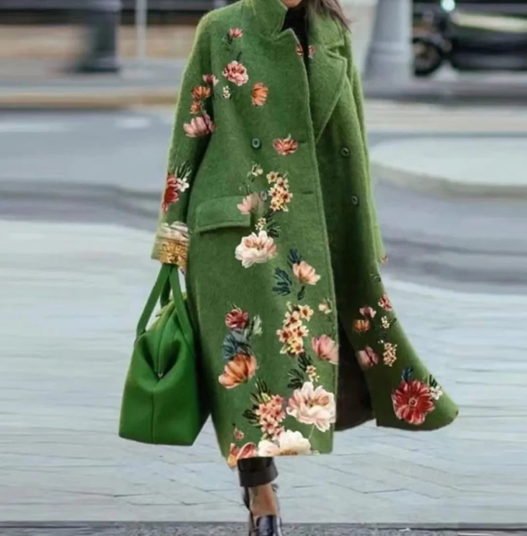 Vibrant Patchwork Print Button-Down Long Cardigan Coat