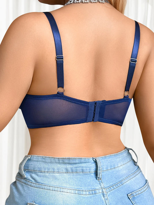 Embroidered Lace Trim 3/4 Cup Push-Up Underwire Bra