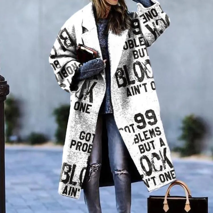 Vibrant Patchwork Print Button-Down Long Cardigan Coat