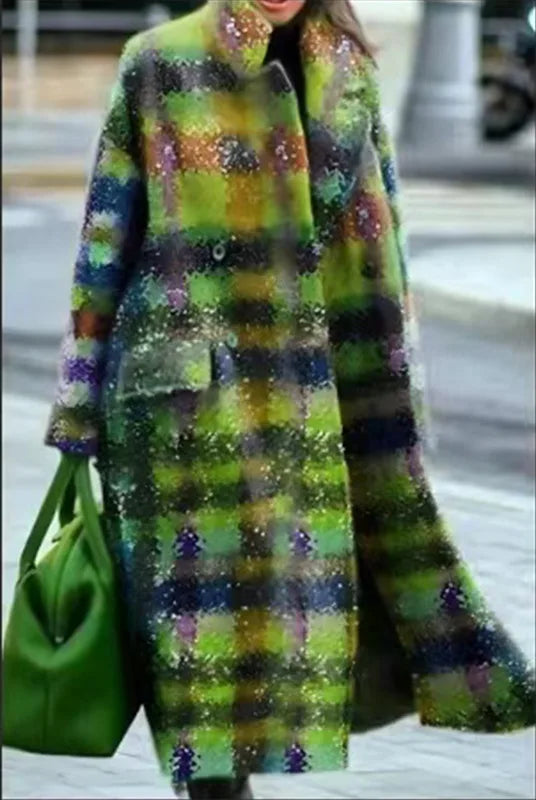 Vibrant Patchwork Print Button-Down Long Cardigan Coat