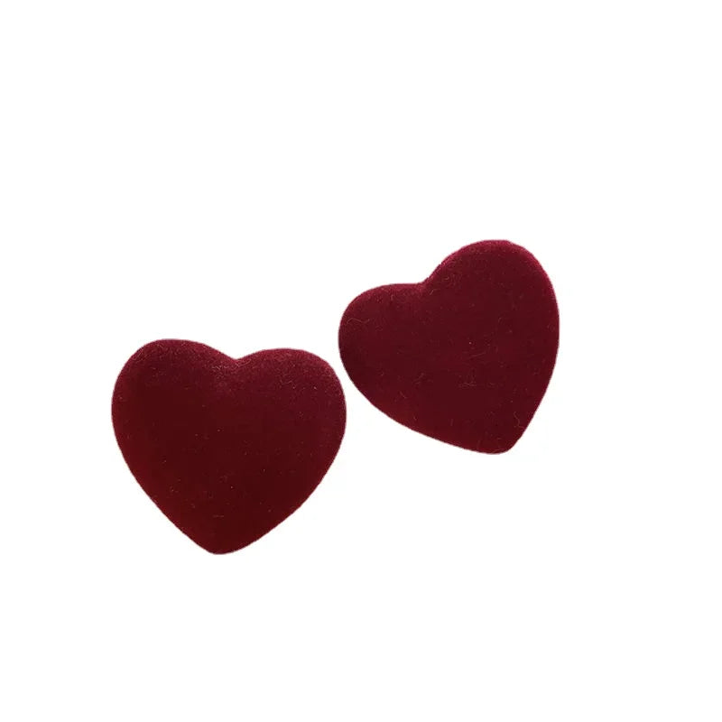 Velvet Heart Stud Earrings in Wine Red