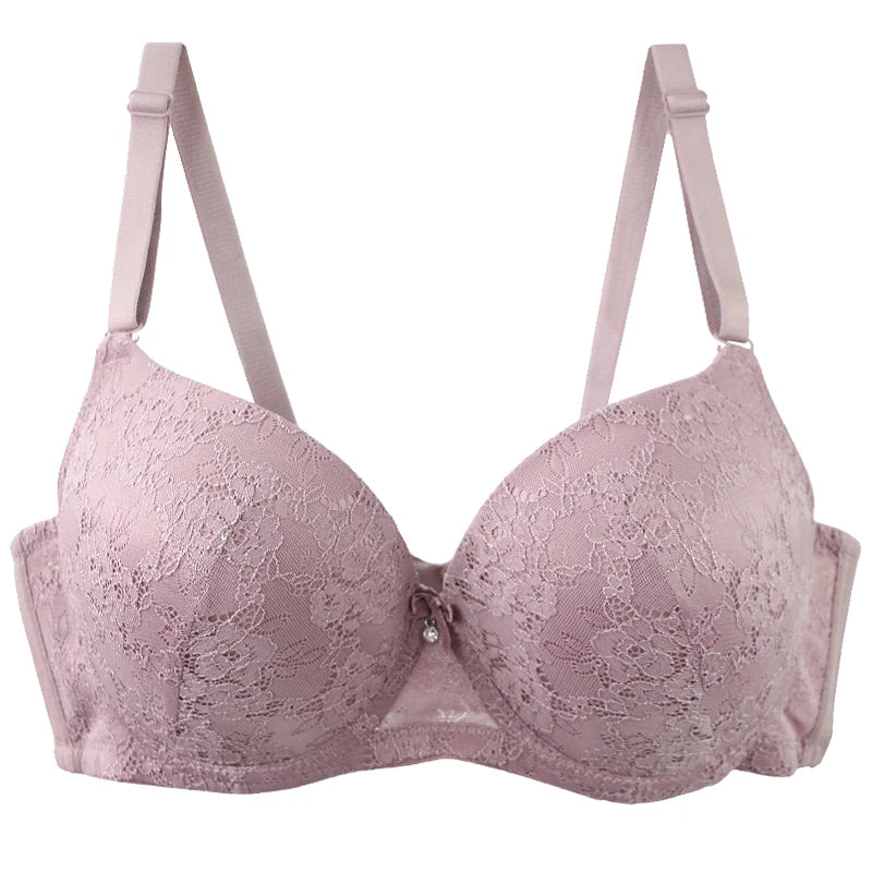 Floral Lace Bow-Accent Push-Up Underwire Bra