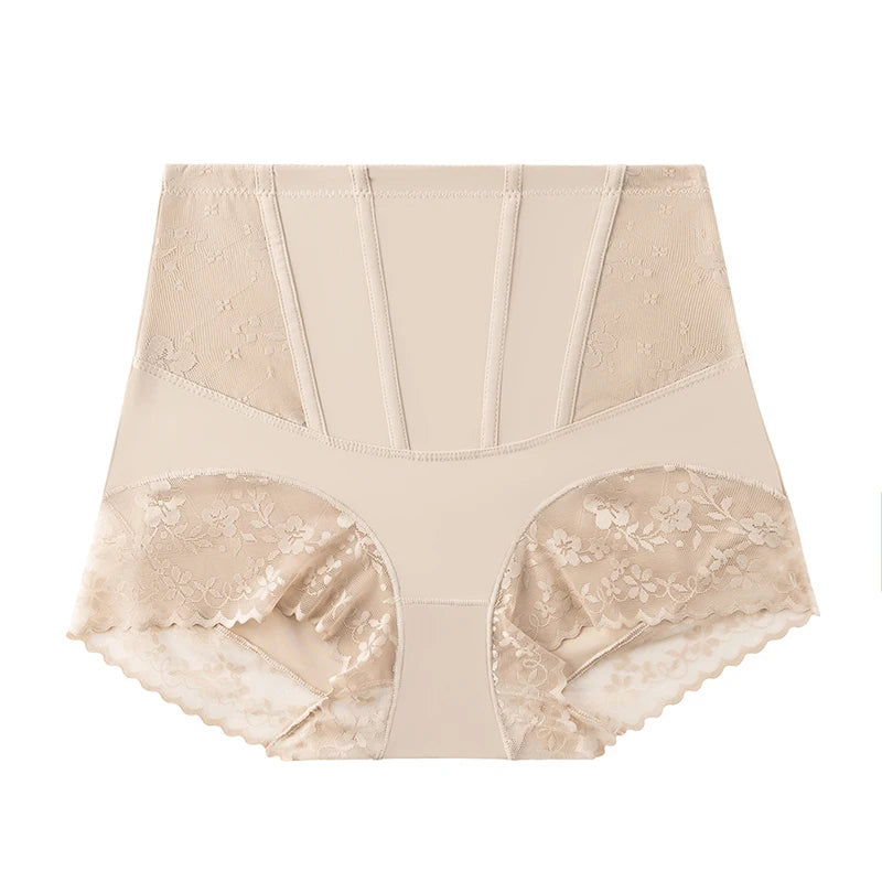 High-Waist Lace Boned Tummy Control Shaper Panties