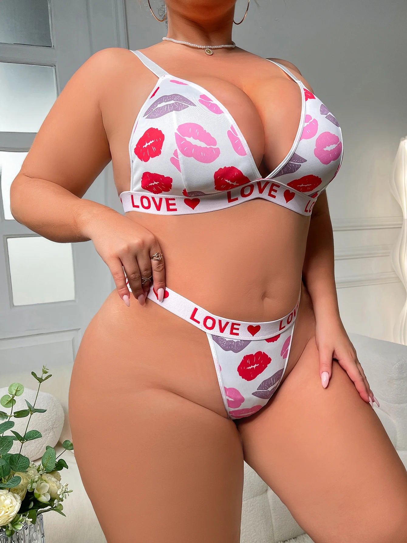 The "Love & Kisses" Triangle Bralette & Thong Set