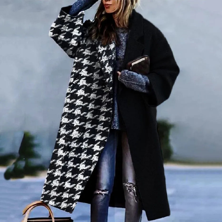 Vibrant Patchwork Print Button-Down Long Cardigan Coat