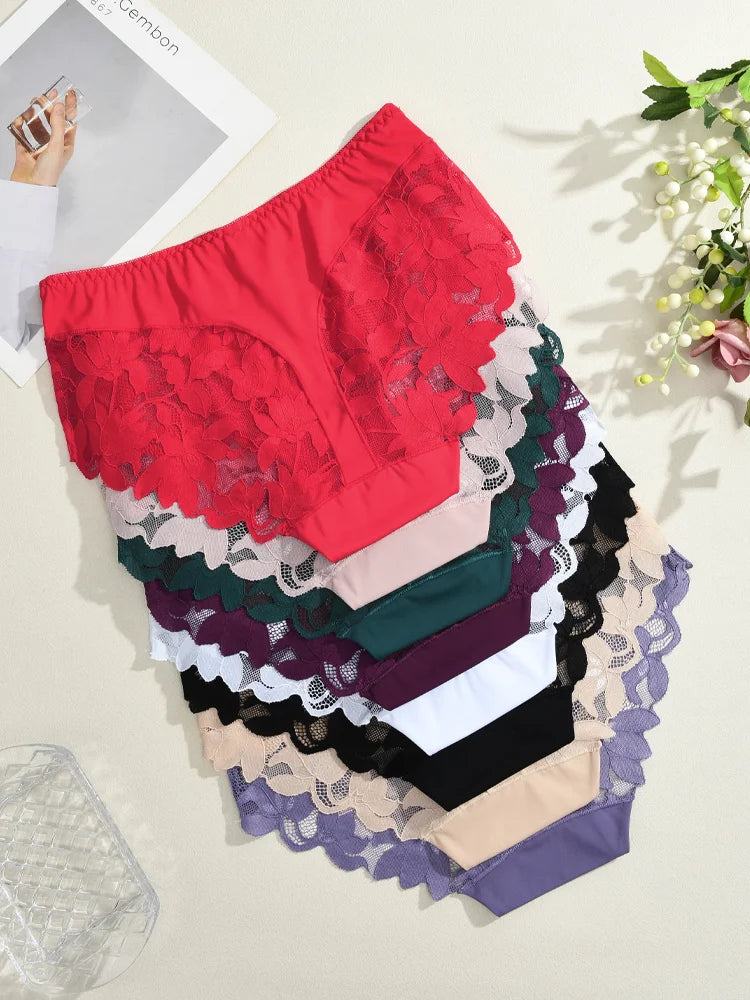 Seamless Lace Patchwork Mid-Rise Panties