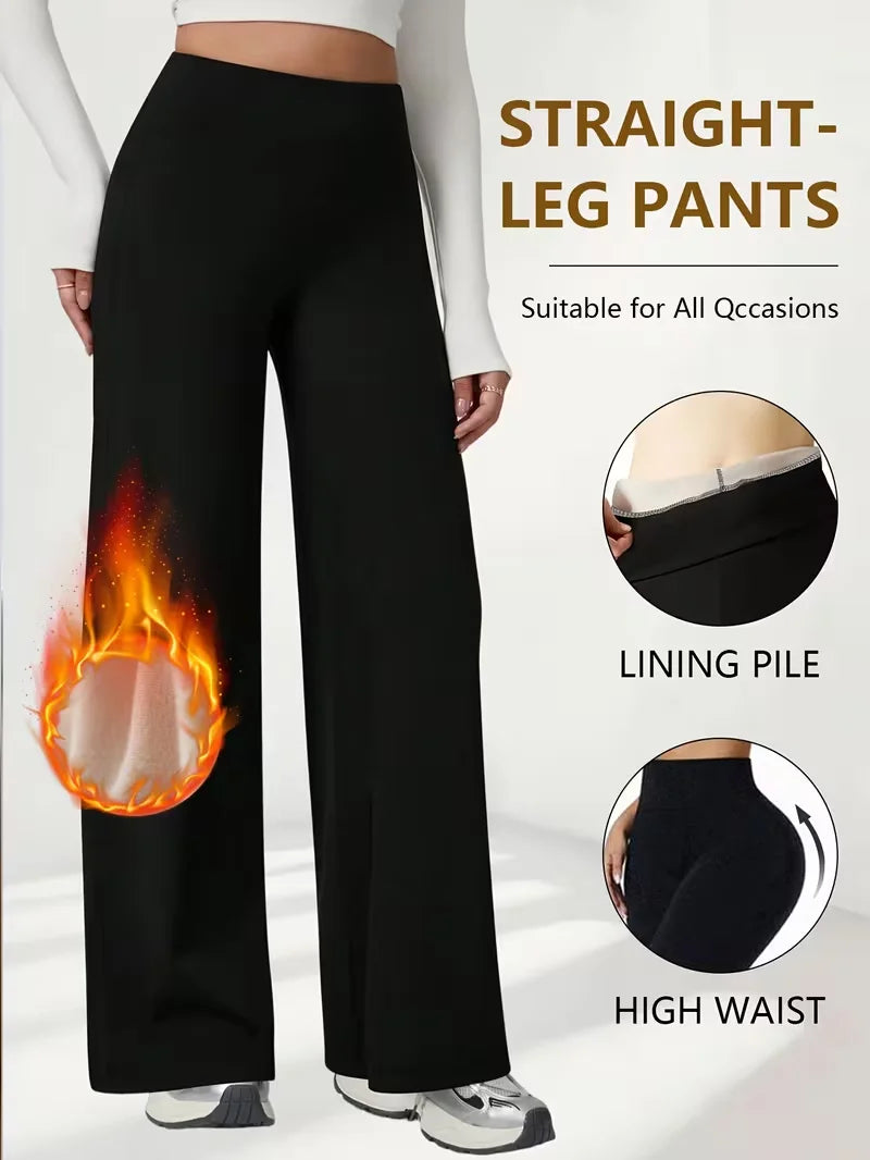 Women's Plush High-Waisted Wide-Leg Warm Winter Pants
