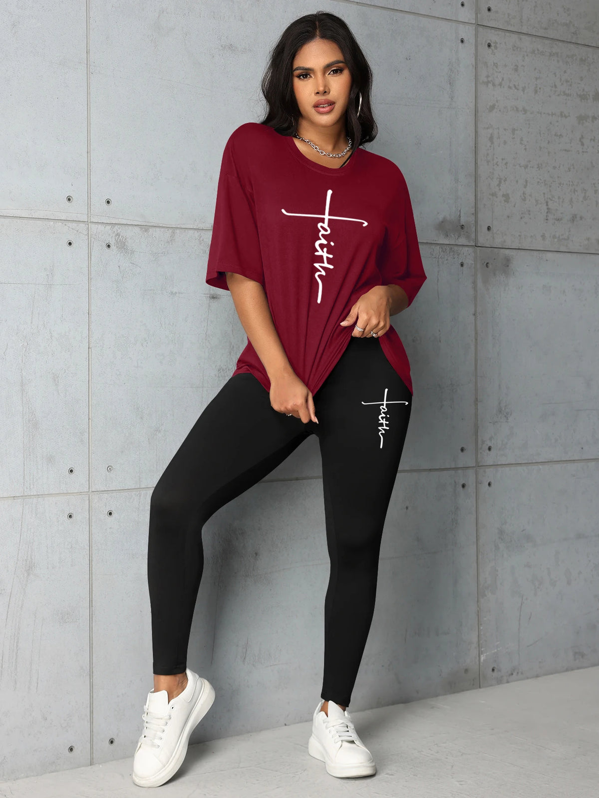 Casual Faith Letter Graphic T-Shirt & Leggings 2-Piece Set