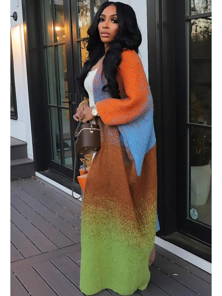 Camouflage Print Floor-Length Duster Kimono | African Print Fall Long Cardigan