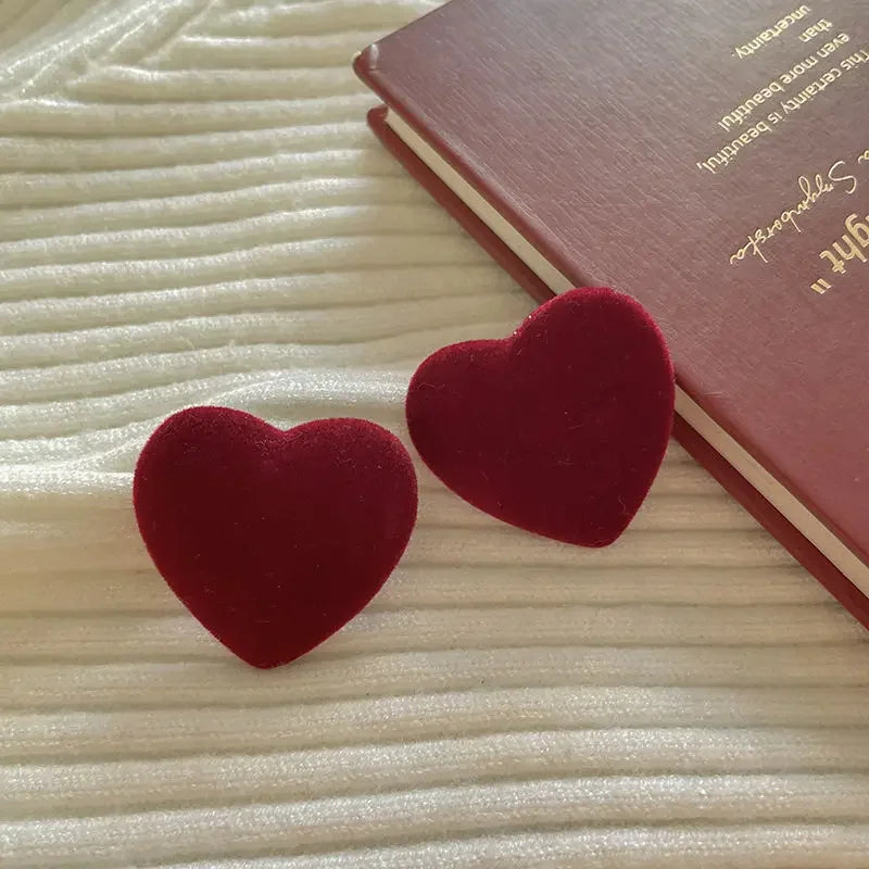 Velvet Heart Stud Earrings in Wine Red