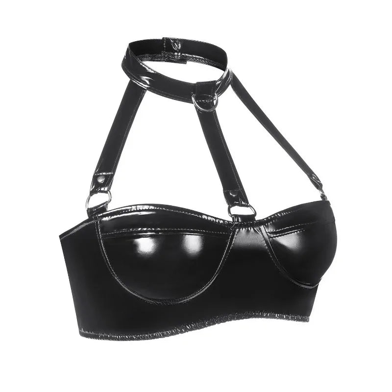 The Glossy Faux Latex Halter Bralette