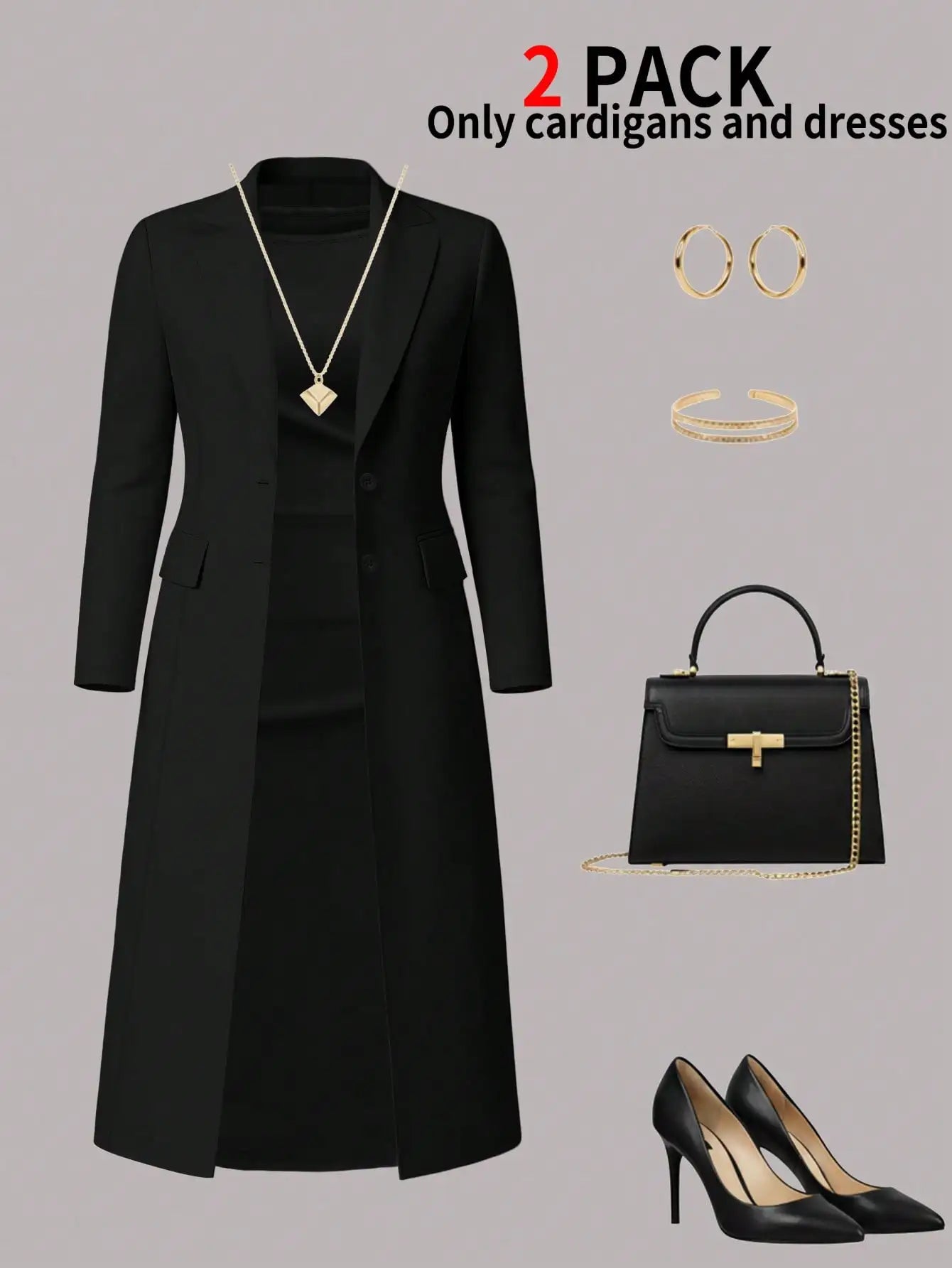 The Sophisticated Knit Duster & Buttoned Midi Dress Set