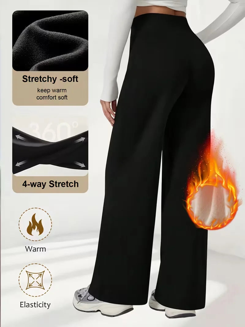Women's Plush High-Waisted Wide-Leg Warm Winter Pants