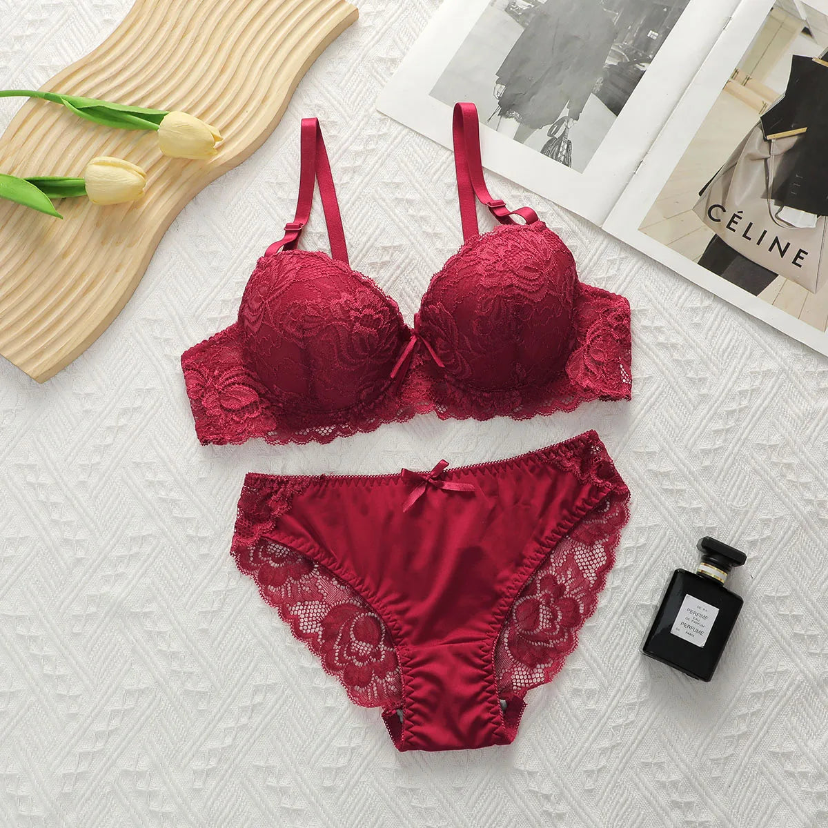 Floral Lace Push-Up Underwire Bra & Panty Lingerie Set