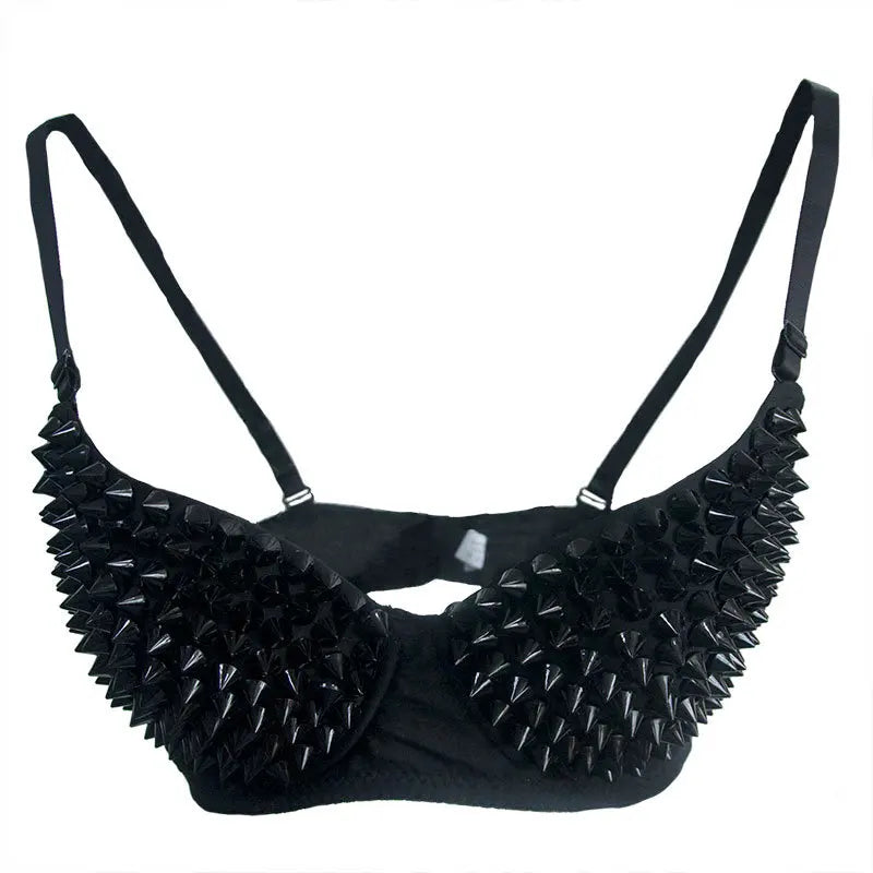 Silver Rivets Punk Rave Gothic Push-Up Bralette Crop Top