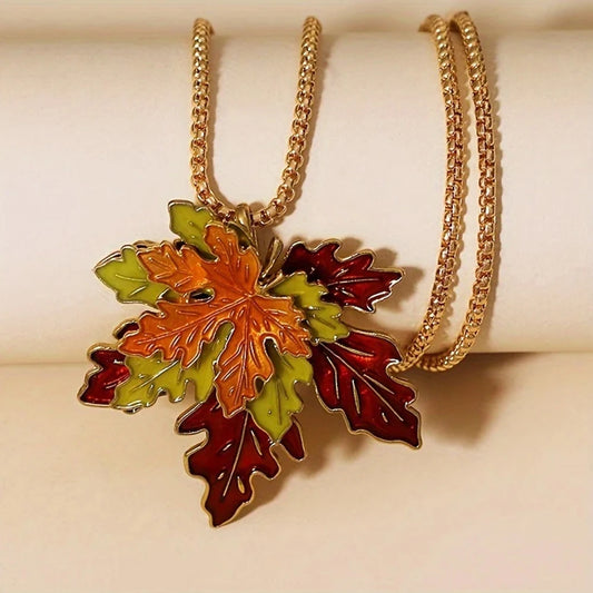 Vintage Maple Leaf Pendant Necklace | Long Autumn & Winter Sweater Chain