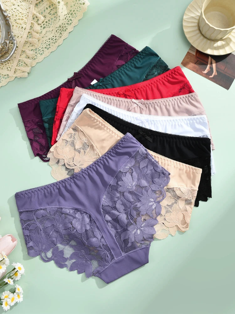 Seamless Lace Patchwork Mid-Rise Panties