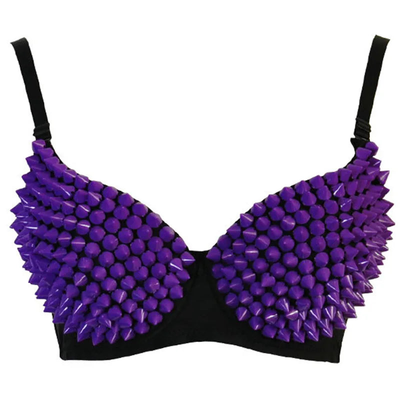 Silver Rivets Punk Rave Gothic Push-Up Bralette Crop Top