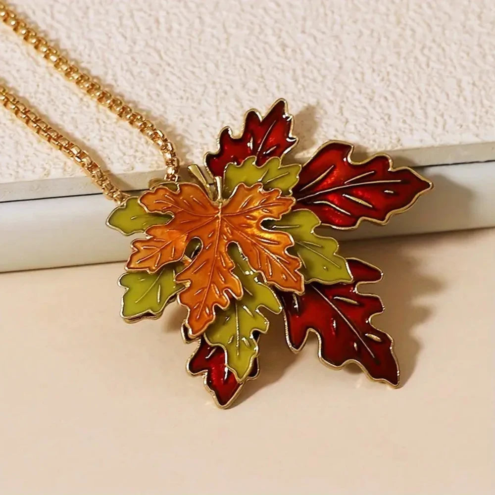 Vintage Maple Leaf Pendant Necklace | Long Autumn & Winter Sweater Chain