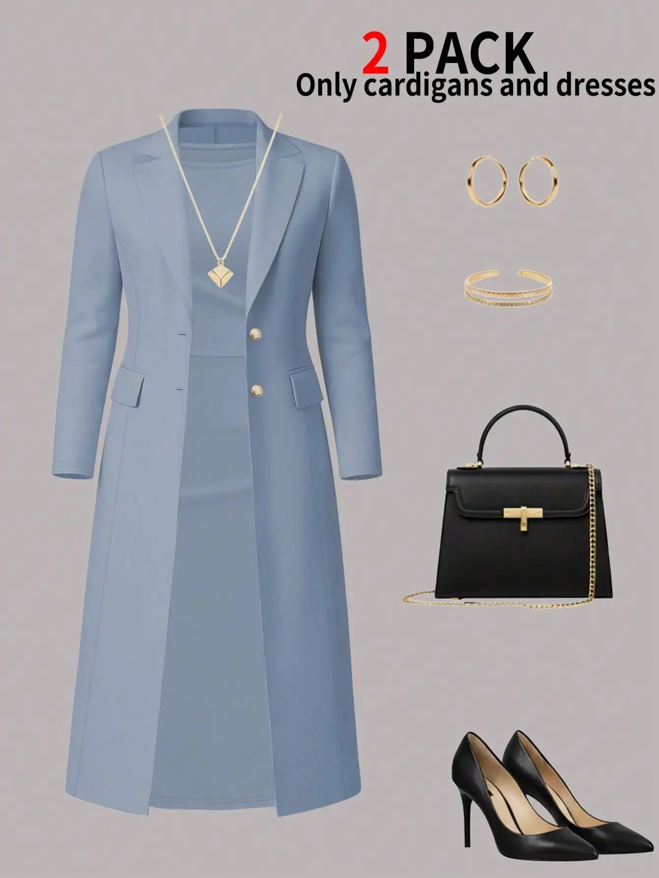 The Sophisticated Knit Duster & Buttoned Midi Dress Set