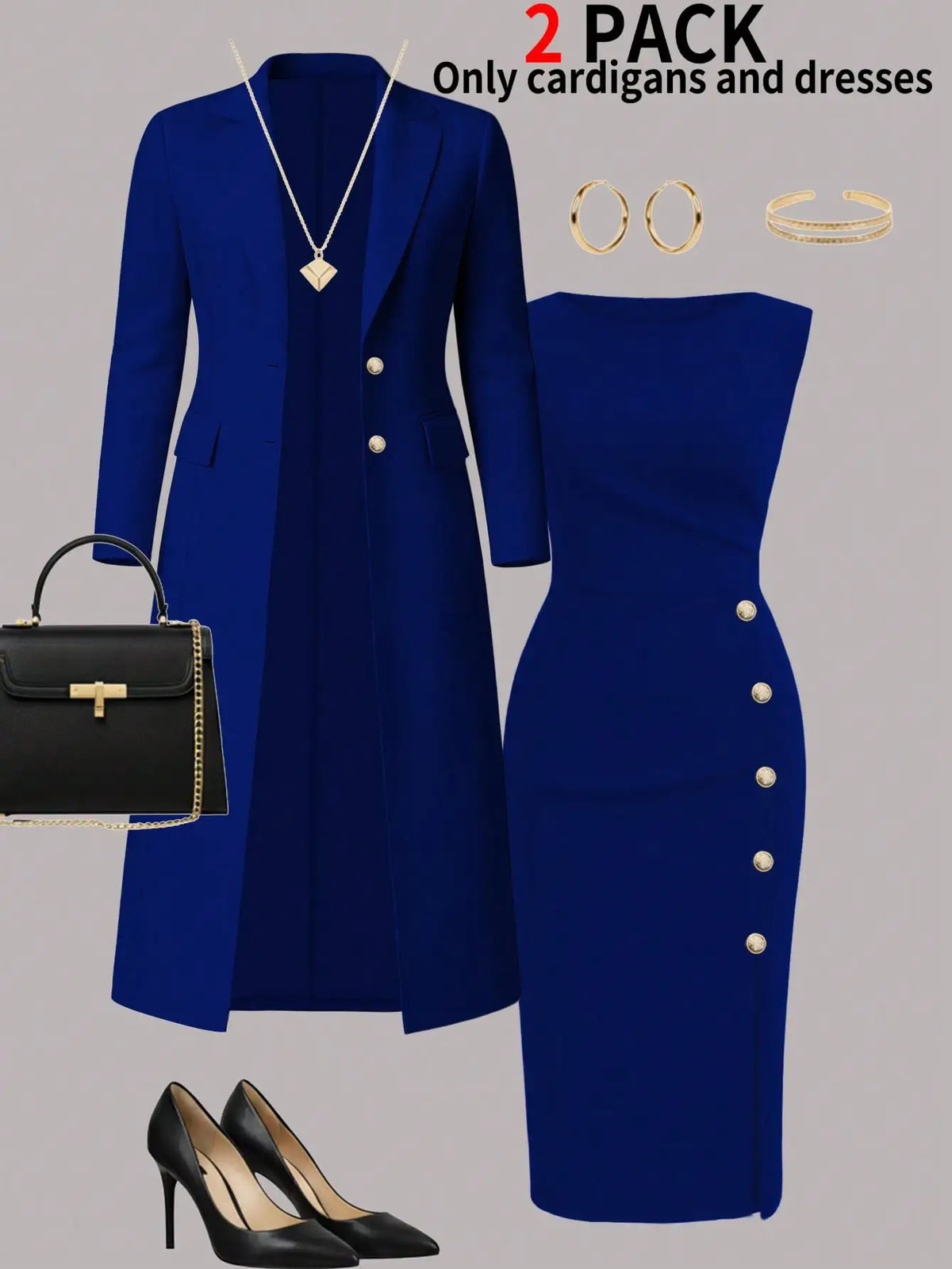 The Sophisticated Knit Duster & Buttoned Midi Dress Set
