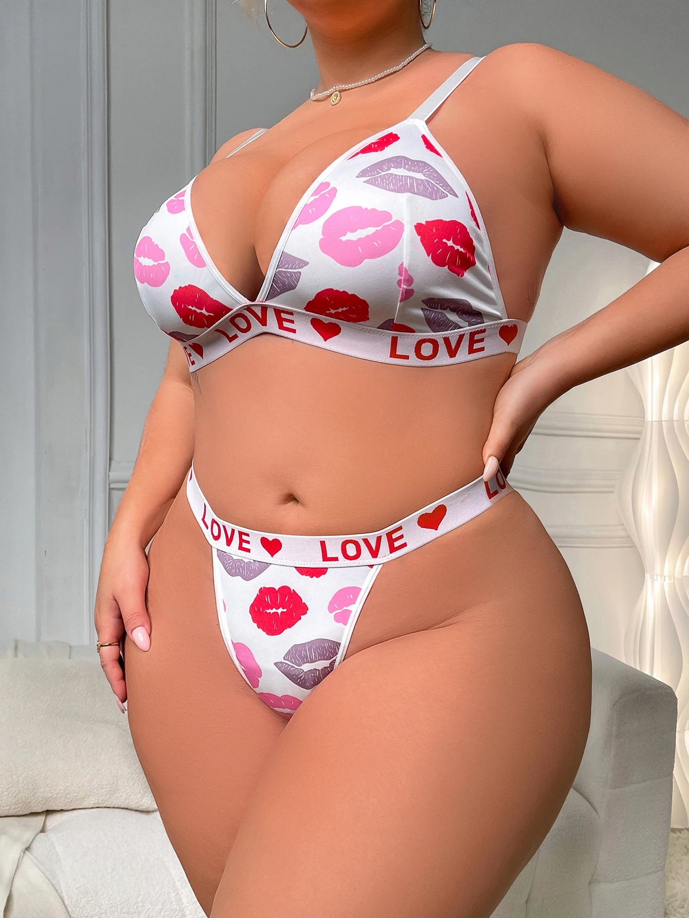 The "Love & Kisses" Triangle Bralette & Thong Set