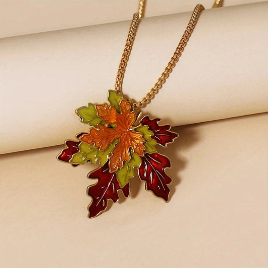 Vintage Maple Leaf Pendant Necklace | Long Autumn & Winter Sweater Chain