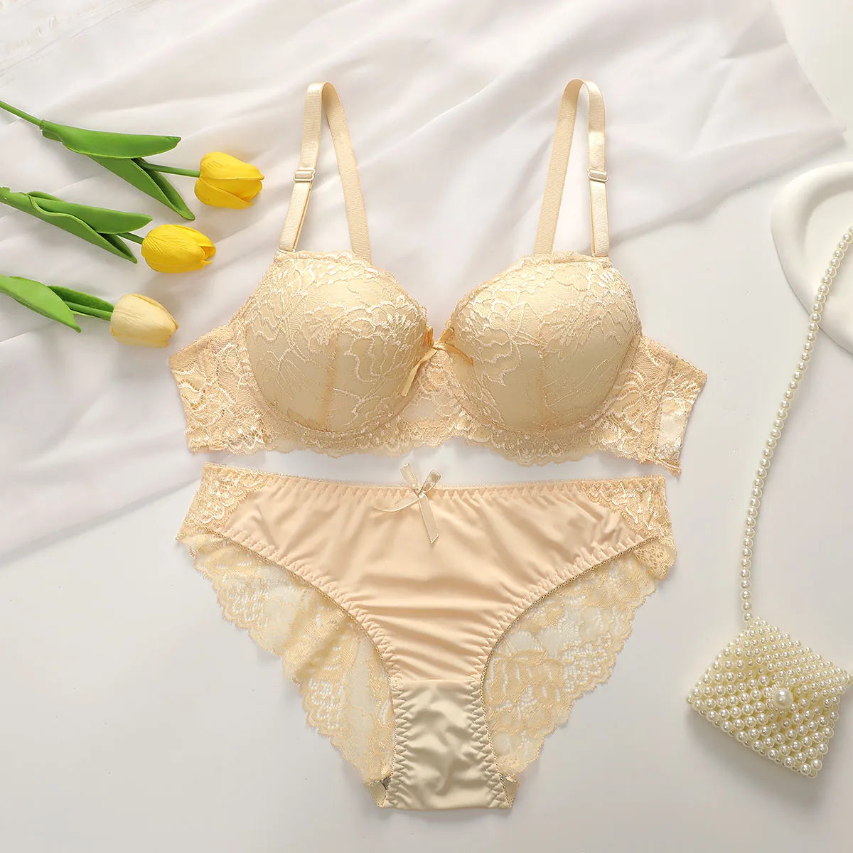 Floral Lace Push-Up Underwire Bra & Panty Lingerie Set