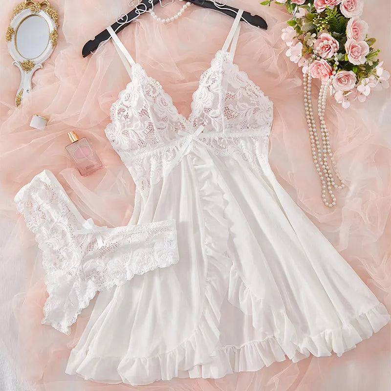 Sheer Lace V-Neck Sleeveless Full Slip Nightdress