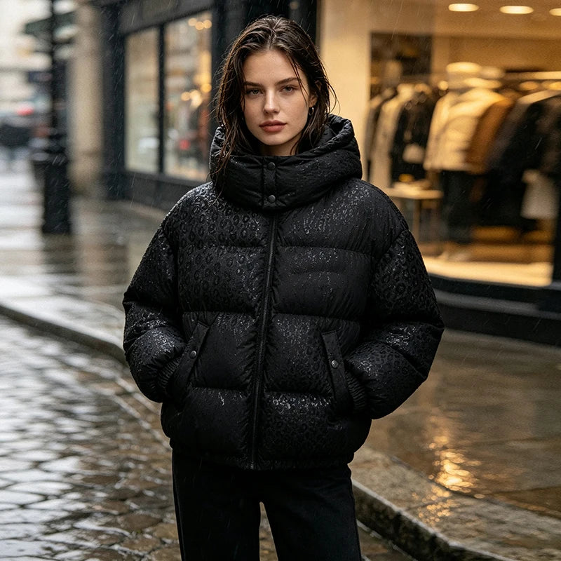 ater-Reactive Leopard Pattern Padded Winter Commuter Jacket
