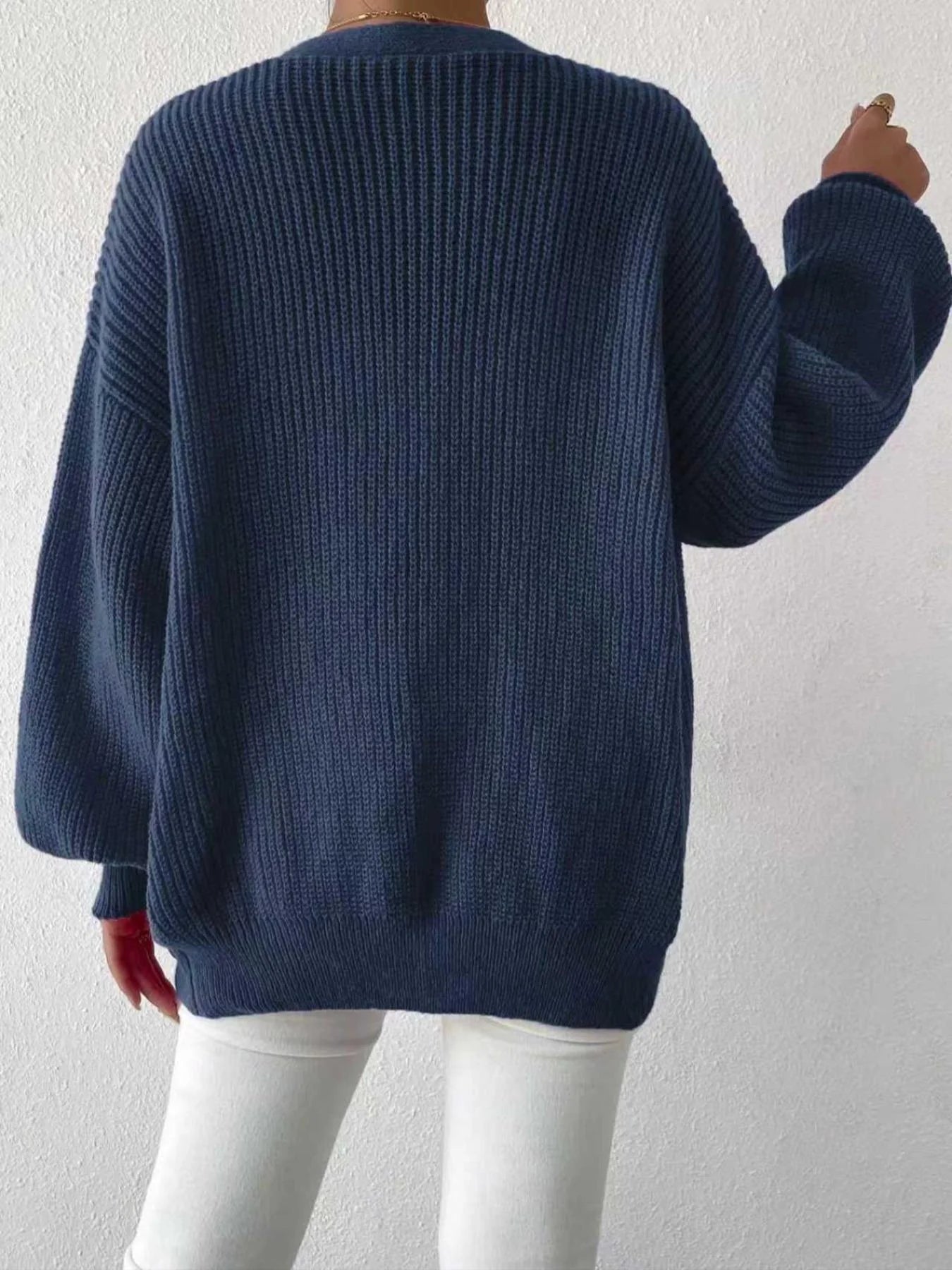 Women’s Plus Size V-Neck Knit Sweater | Cozy Puff Sleeve Fall Pullover