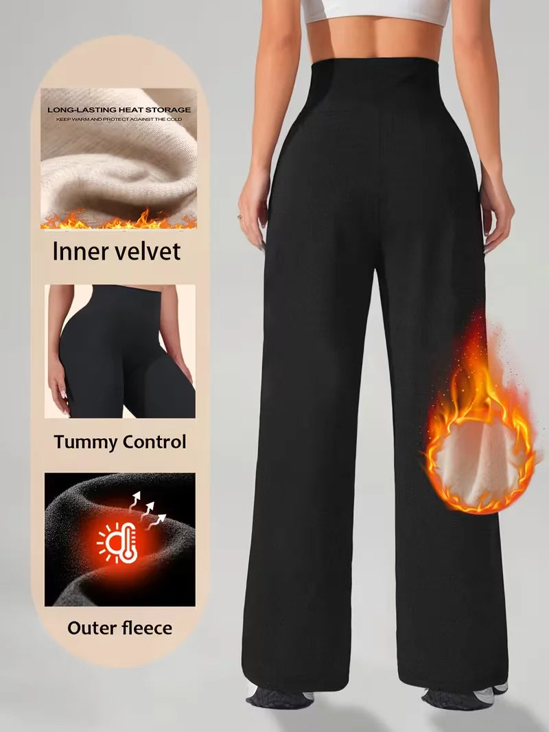 Women's Fleece-Lined High-Waisted Wide-Leg Winter Warm Pants