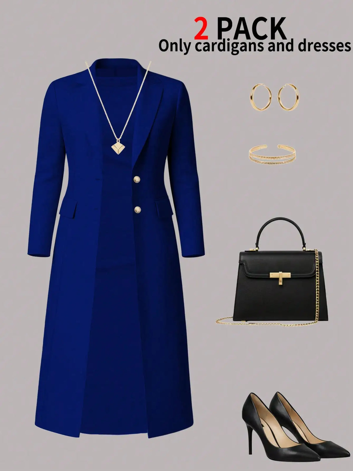 The Sophisticated Knit Duster & Buttoned Midi Dress Set