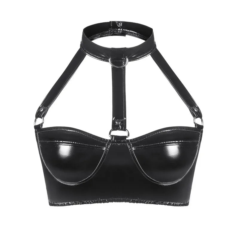 The Glossy Faux Latex Halter Bralette