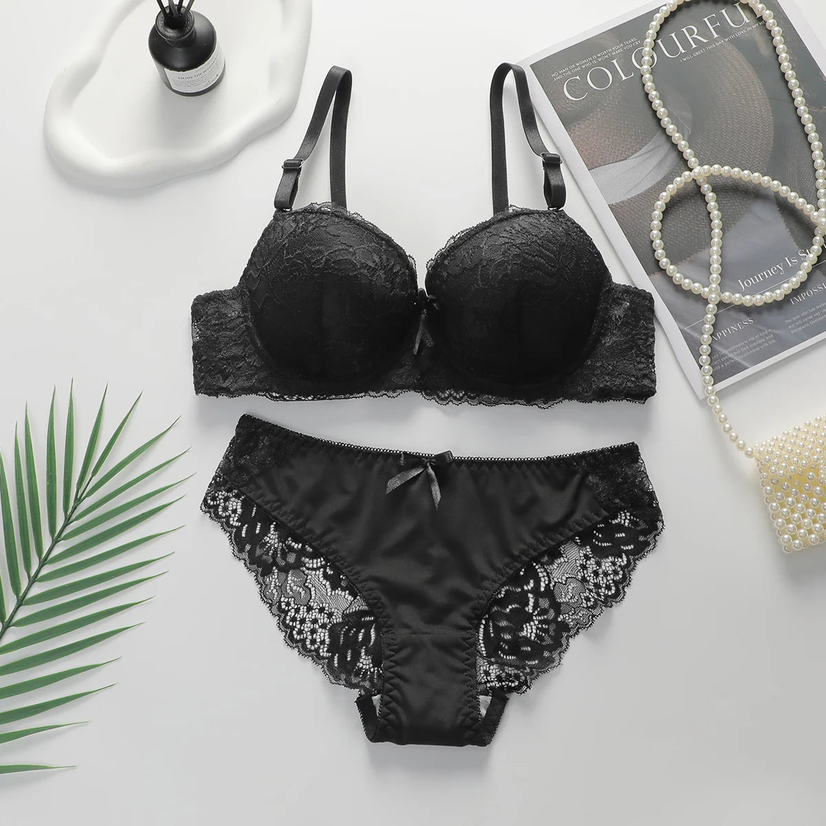 Floral Lace Push-Up Underwire Bra & Panty Lingerie Set