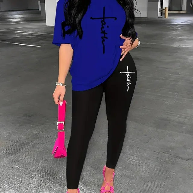 Casual Faith Letter Graphic T-Shirt & Leggings 2-Piece Set