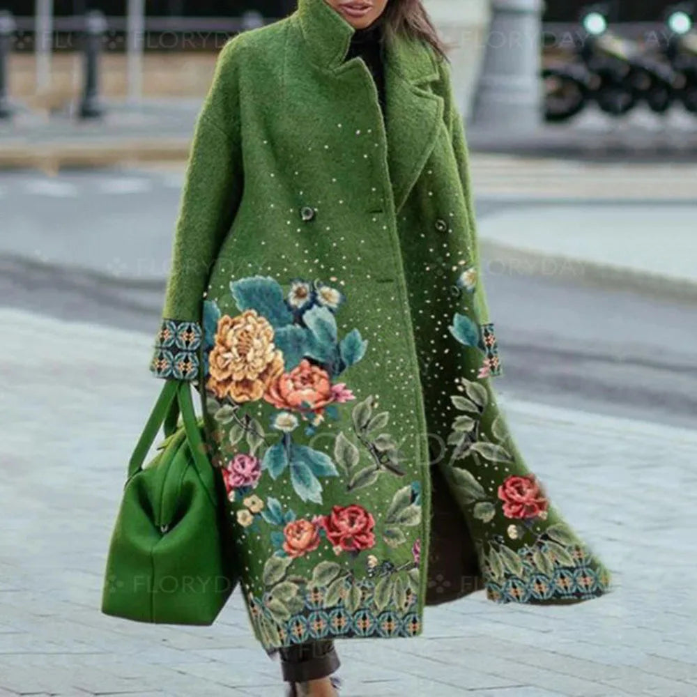 Vibrant Patchwork Print Button-Down Long Cardigan Coat