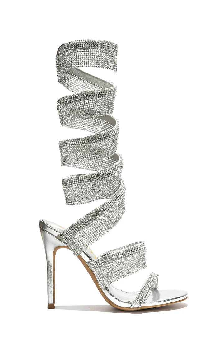 Cape Robbin Fred Silver Rhinestone Wrap Heels