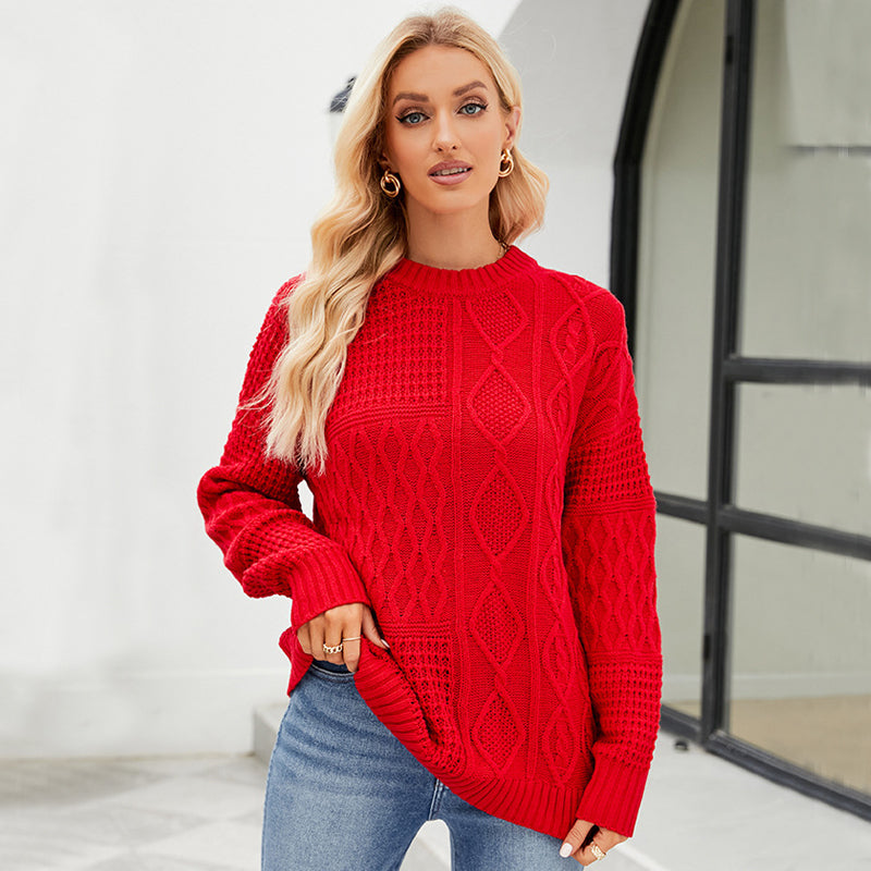 Classic Cable-Knit Crewneck Pullover Sweater