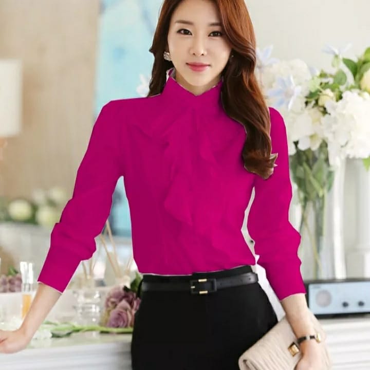 Ruffles Stand Collar Chiffon Blouse - myfiercefirefashions